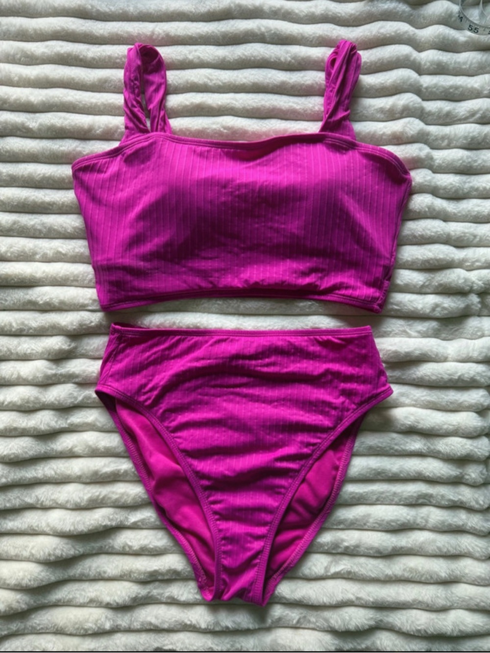 High-Rise Ribbed Magenta Two-Piece Swim Set